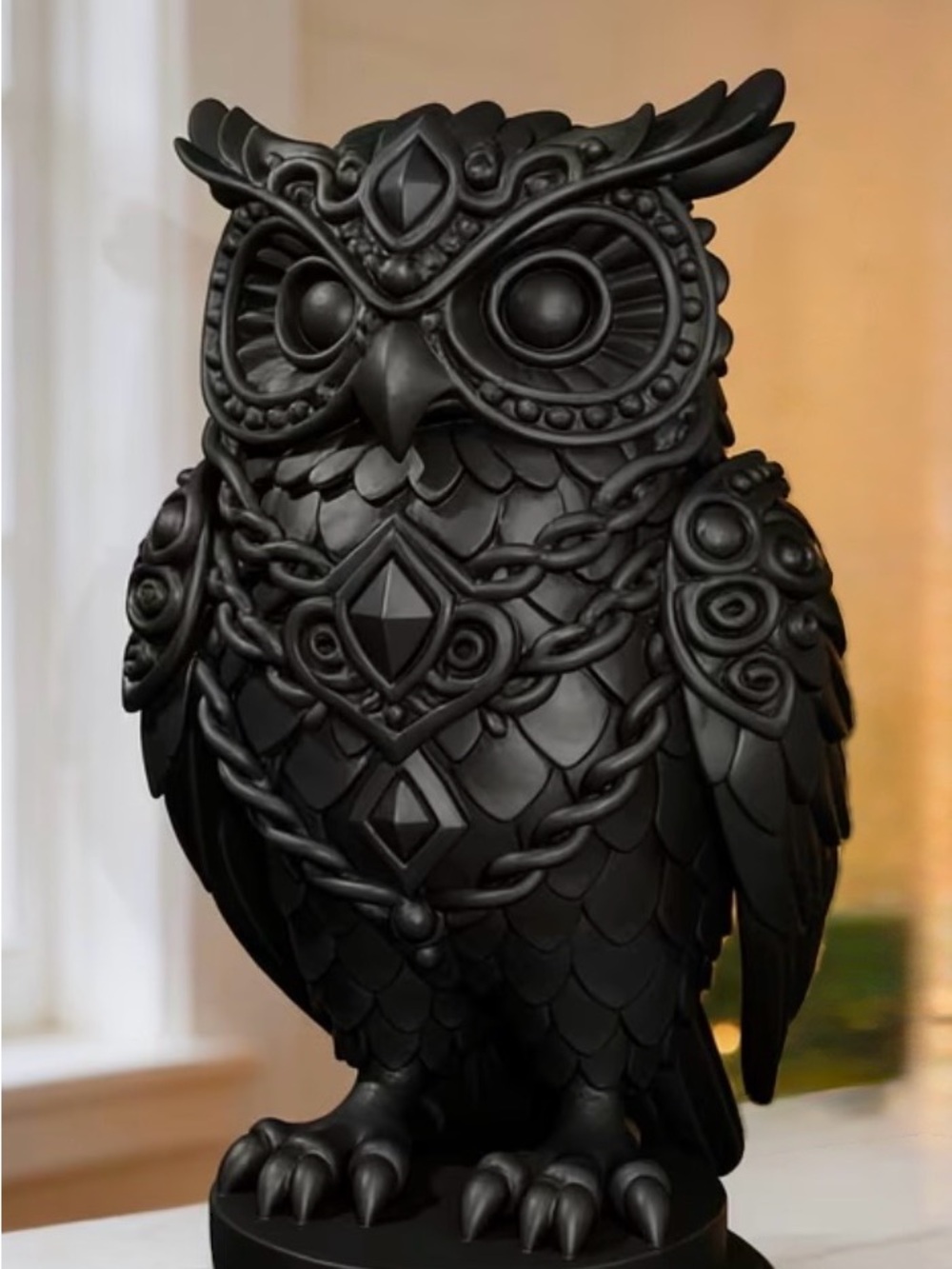 Decorative Black Owl Sculpture – Elegant Home Art Accent
